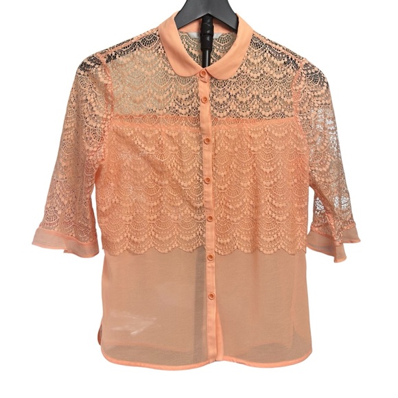 Naivee Elegant Lace Button-Up Blouse Peach Women’s Small - Picture 2 of 7